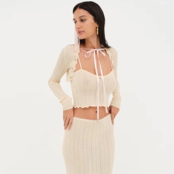 For Love & Lemons Mydna Pointelle Knit Tank Cardigan Set S - Picture 3 of 9